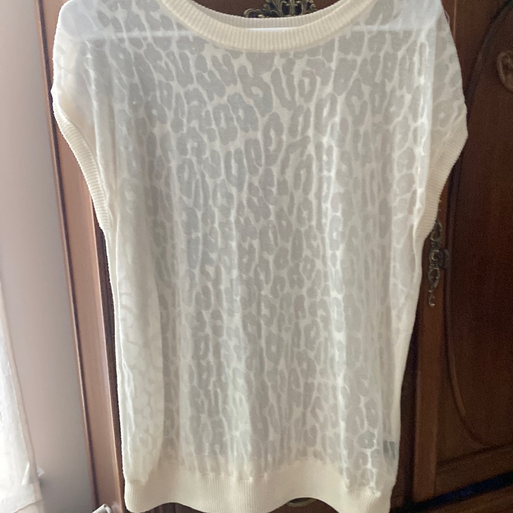 Sheer, leopard print knit top